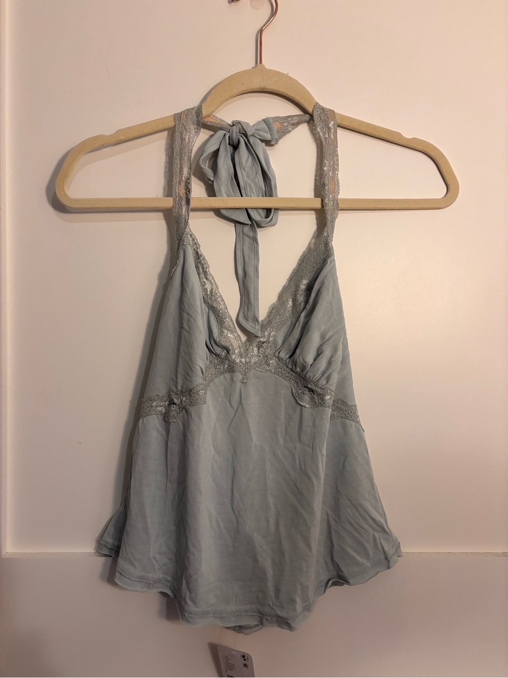Free People Light Blue Lace-Trim Halter Cami